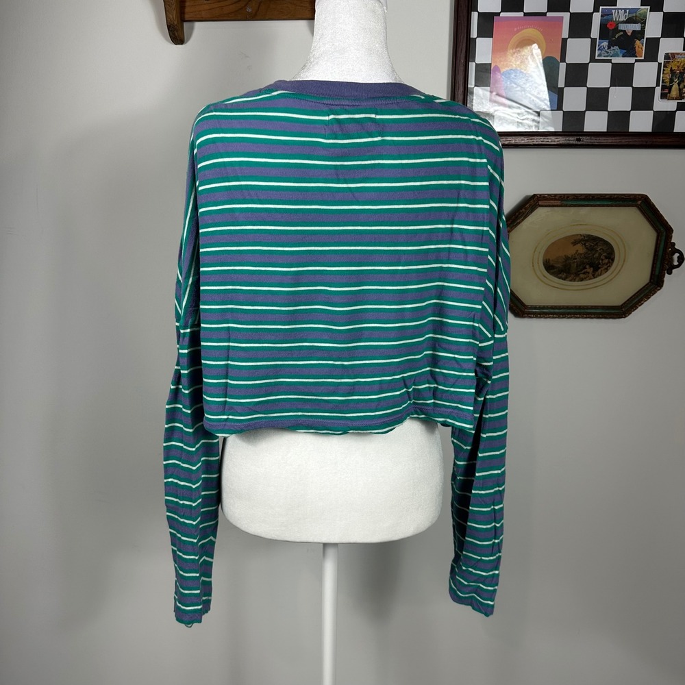 Urban Outfitters Upcycled Purple and Teal Striped Cropped Long Sleeve Top - Picture 4 of 7